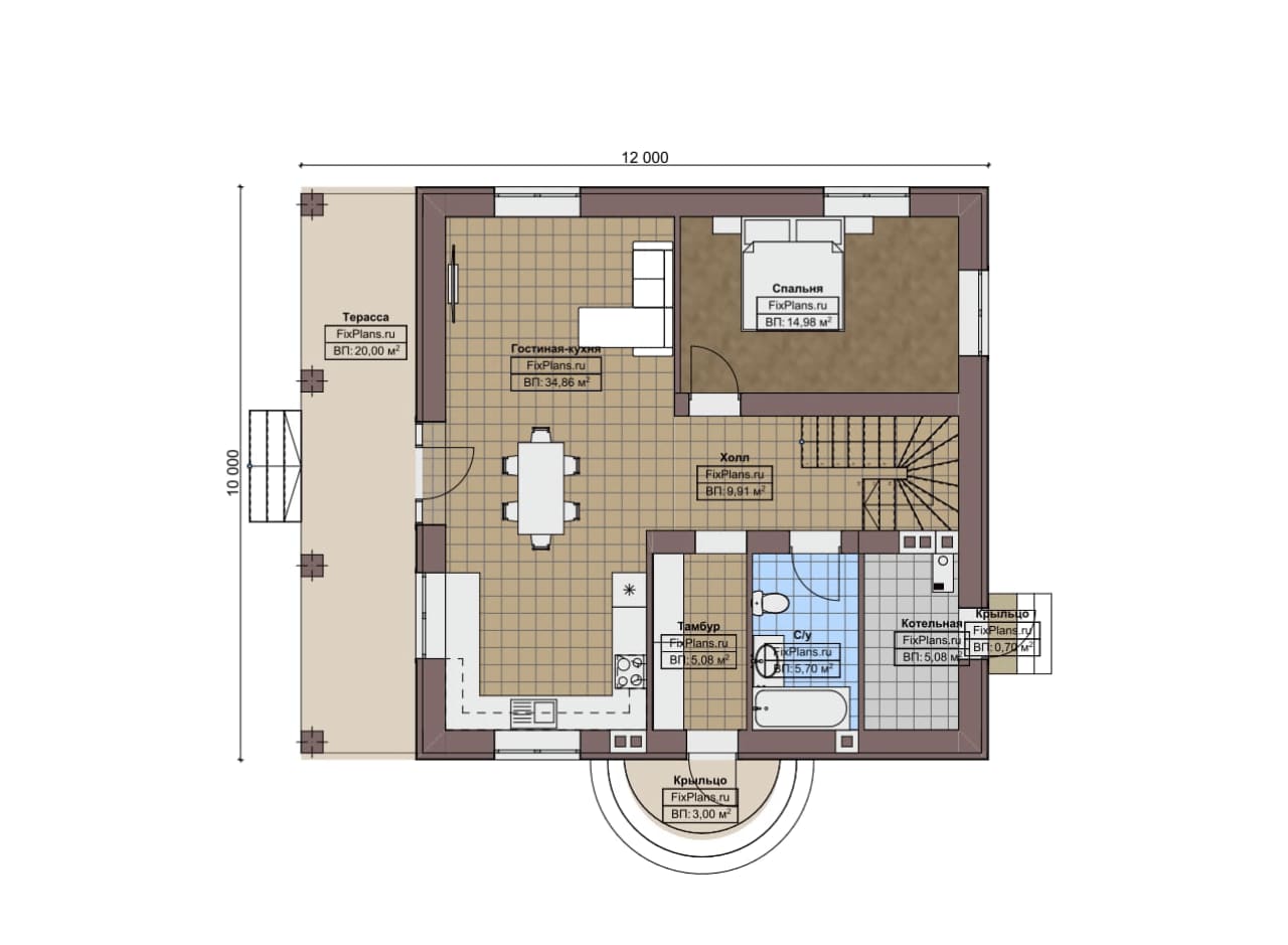 Планировка Одноэтажный дом с мансардой  F-6920