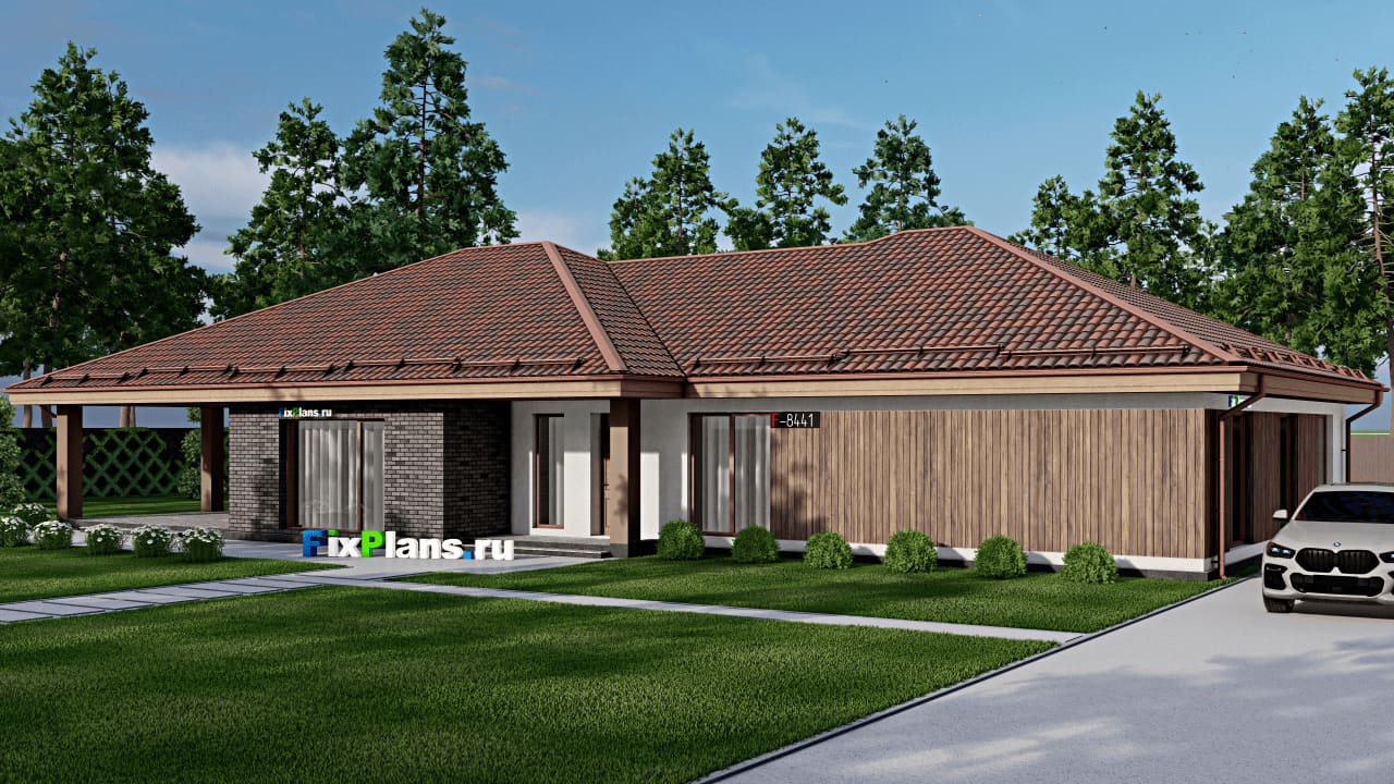 Одноэтажный дом F-8441 — фасад