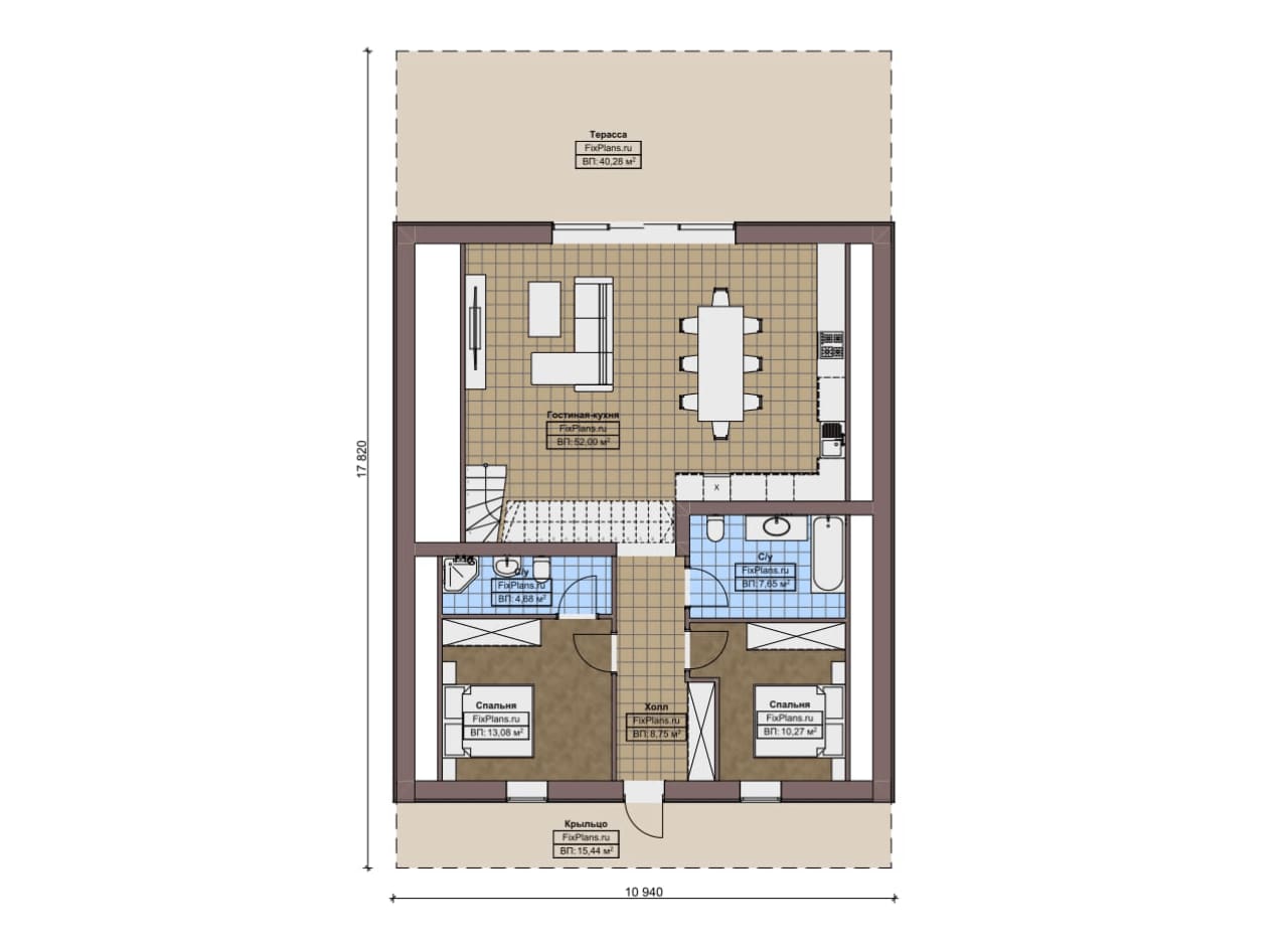 Планировка Одноэтажный дом с мансардой  F-16703